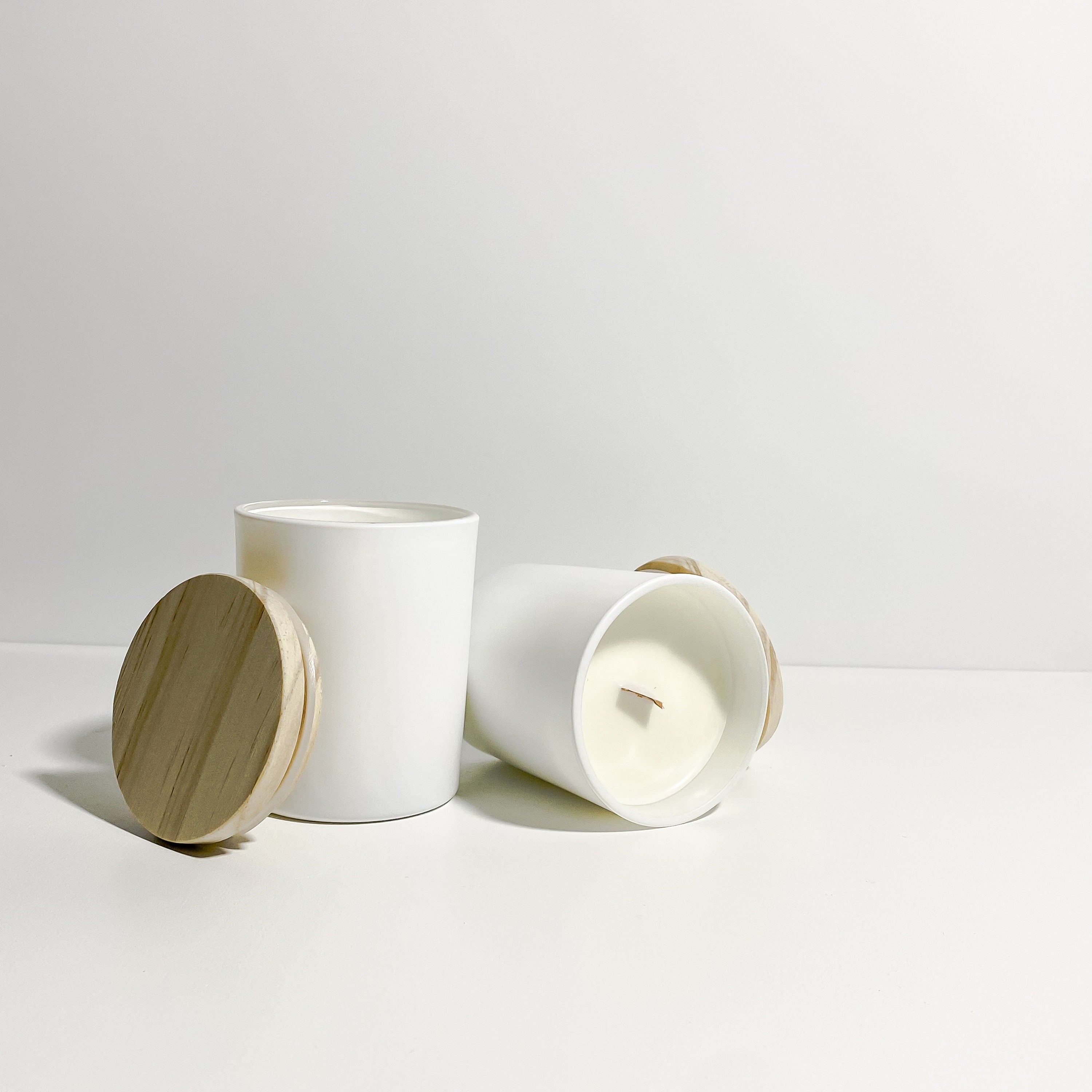Matte White Glass Candle Jar with Bamboo Lid - 7oz Organizer