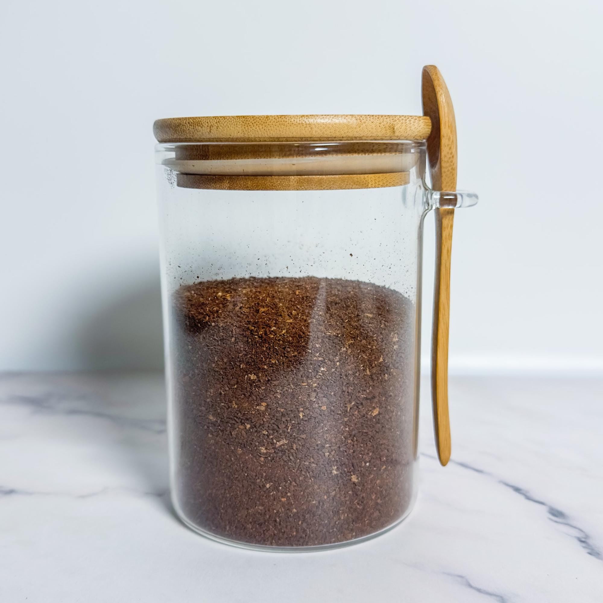 Airtight Glass Kitchen Canister with Bamboo Lid & Spoon - 450ml