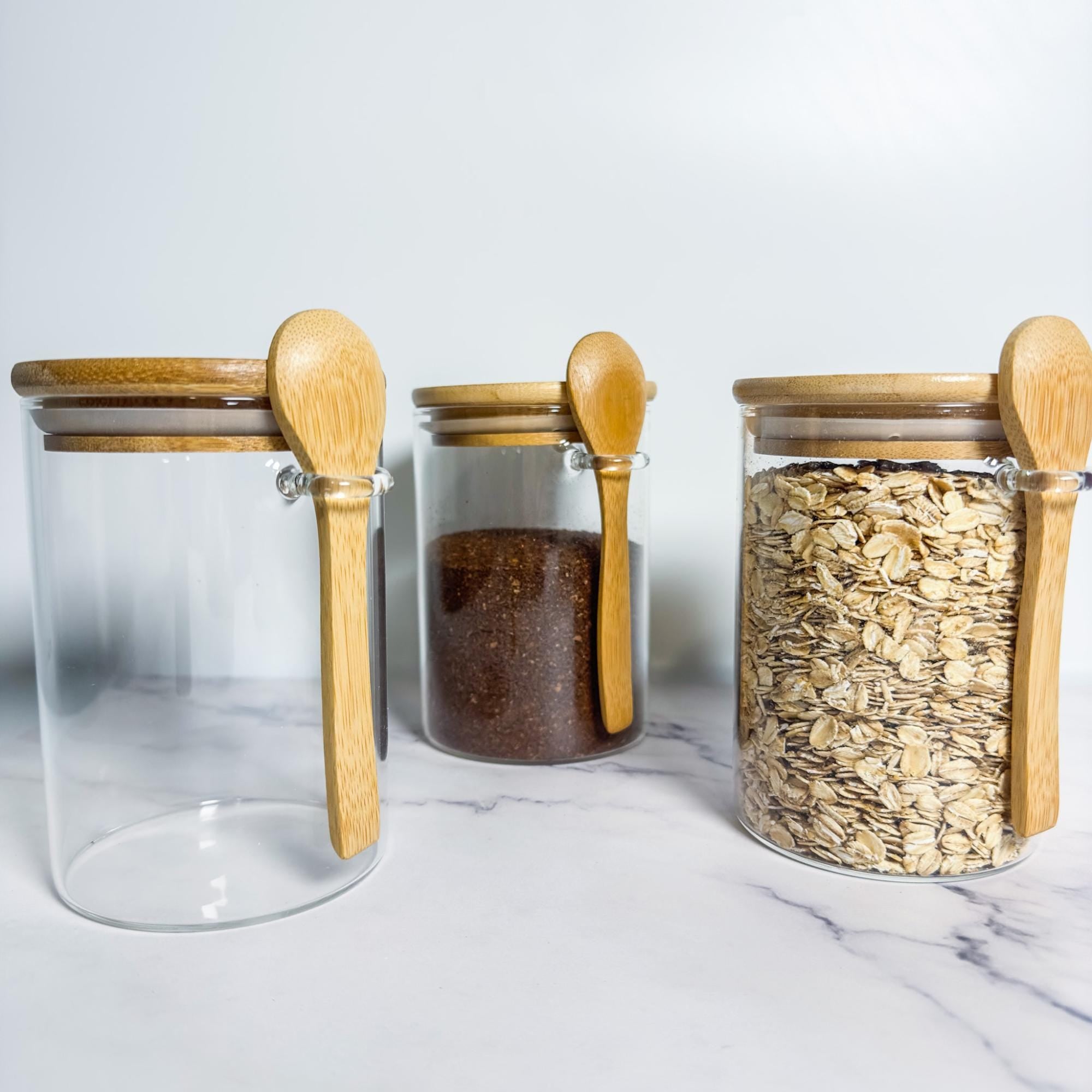 Airtight Glass Kitchen Canister with Bamboo Lid & Spoon - 450ml