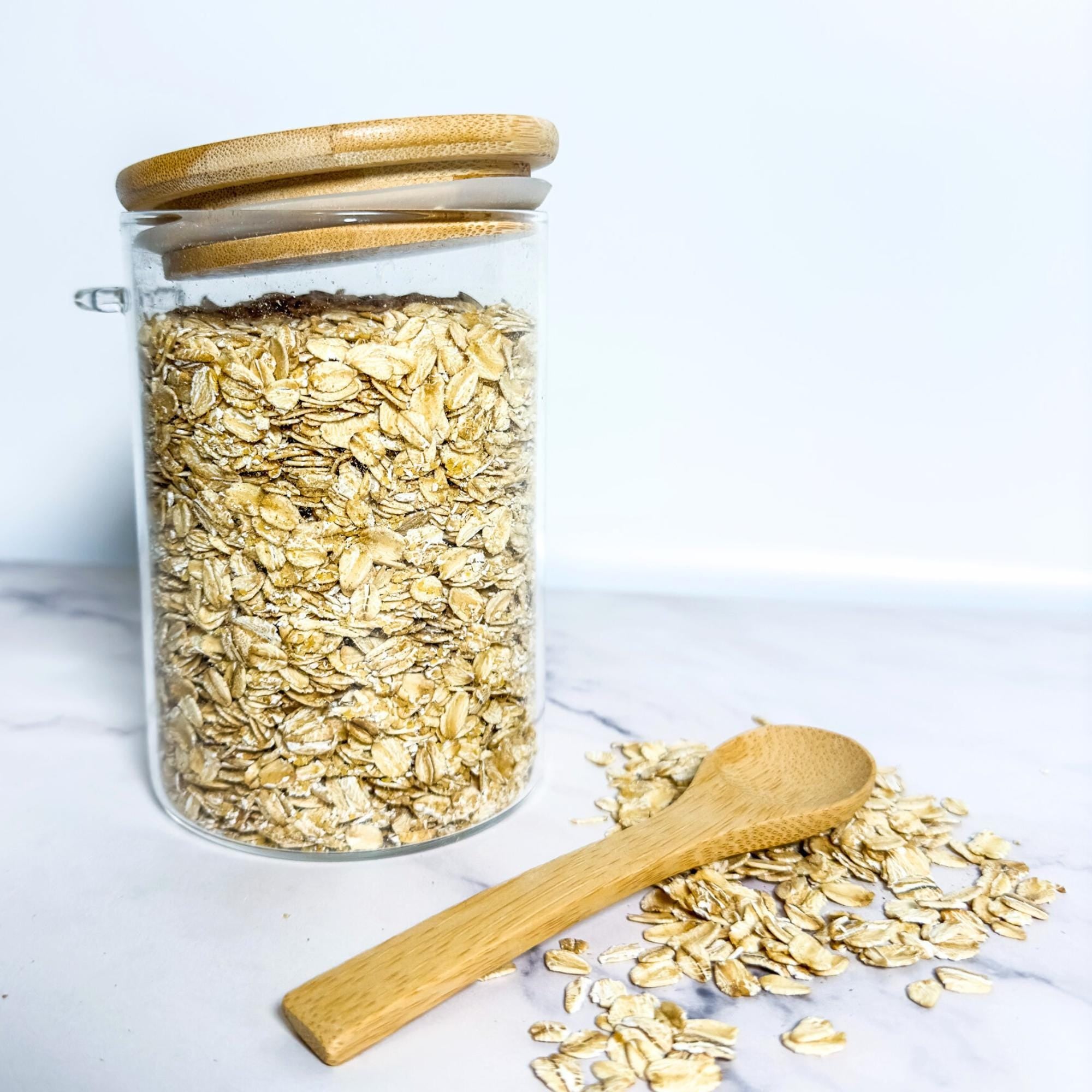 Airtight Glass Kitchen Canister with Bamboo Lid & Spoon - 450ml