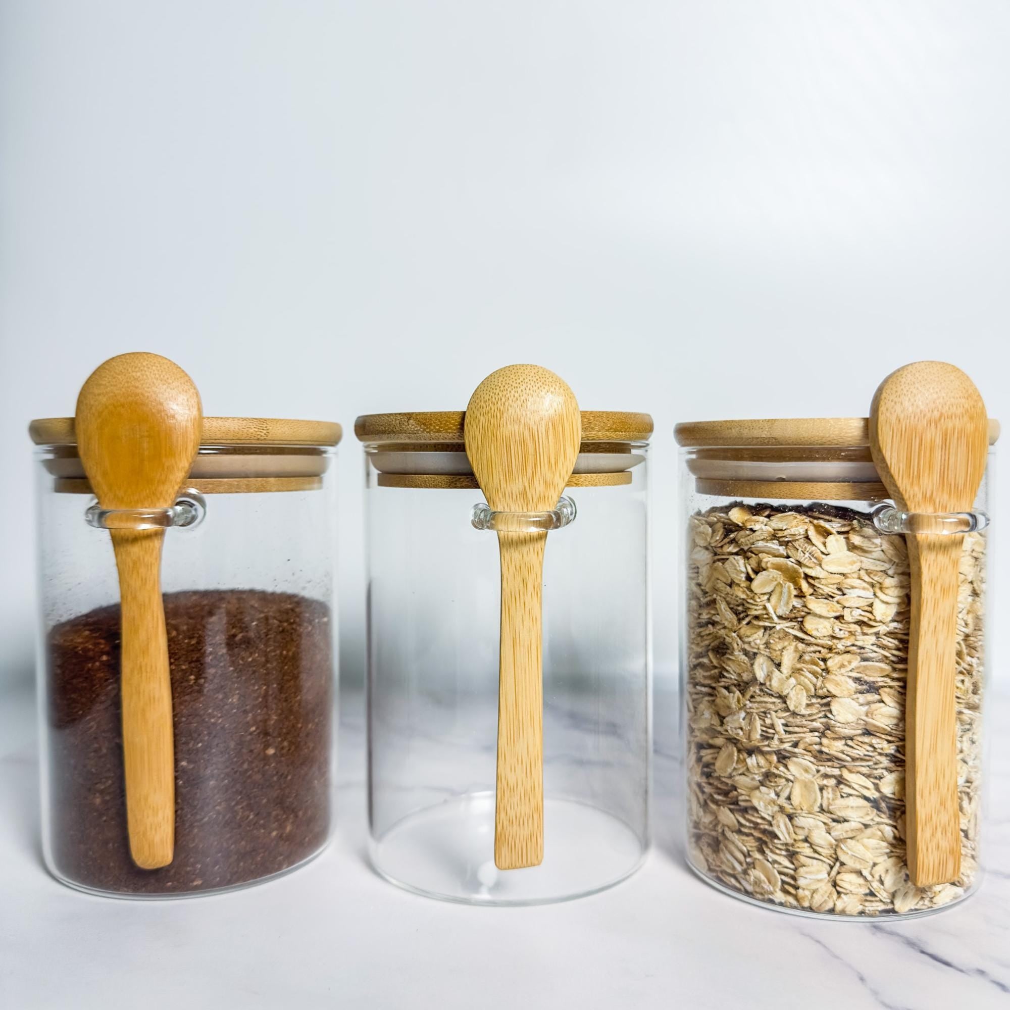 Airtight Glass Kitchen Canister with Bamboo Lid & Spoon - 450ml