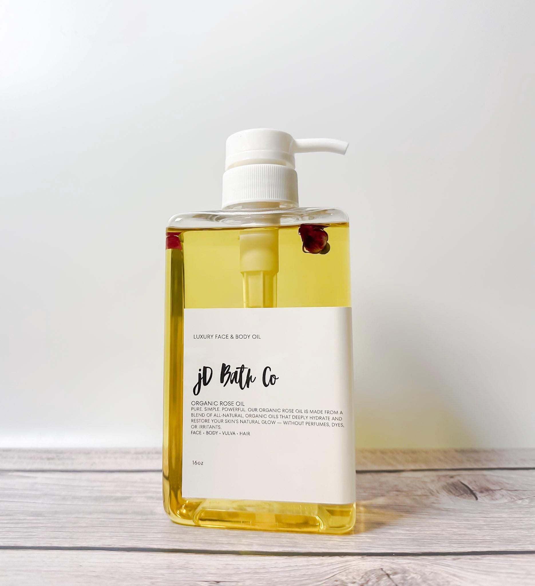 Luxe 16oz Rose Oil with Organic Rose Buds  jD Bath Co.