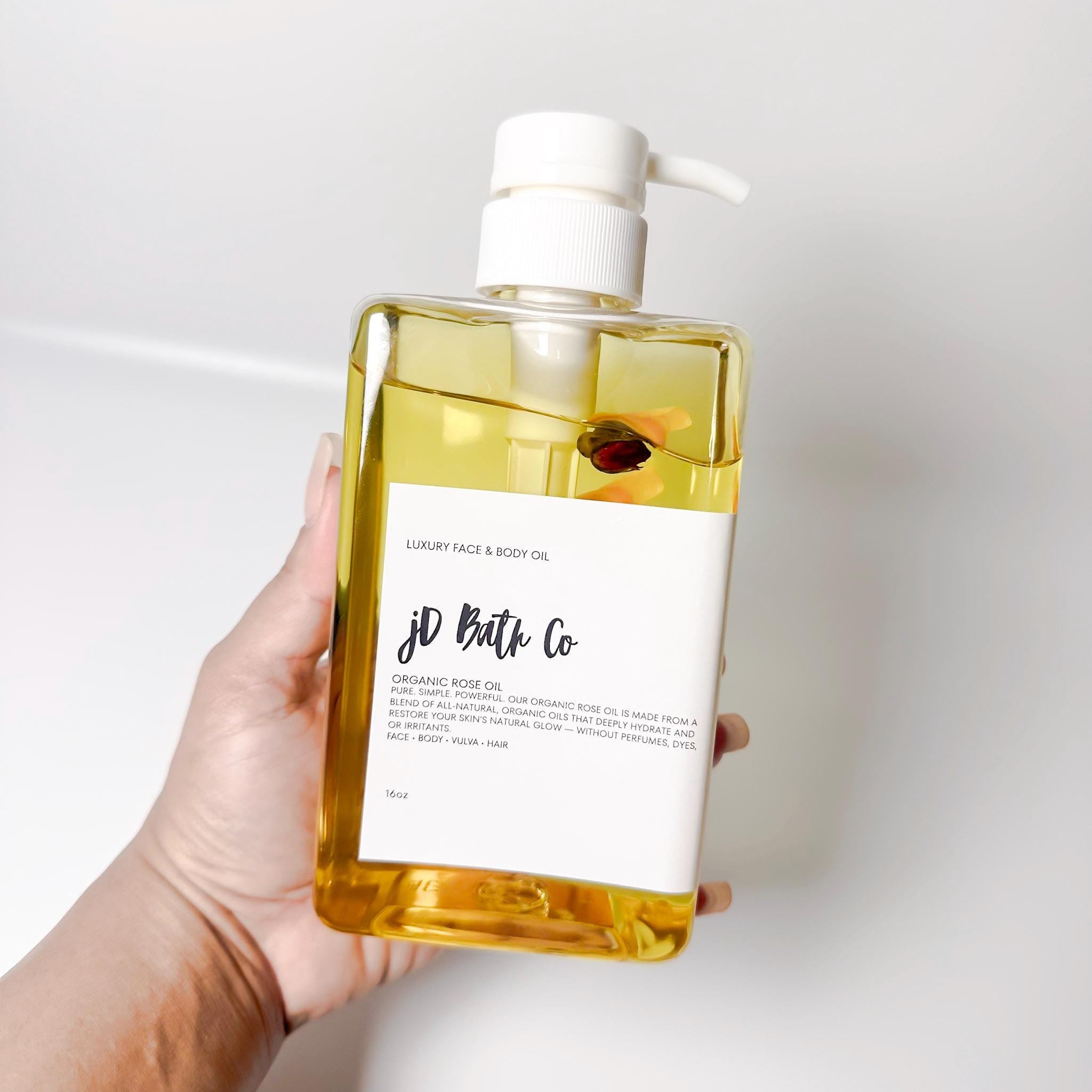 Luxe 16oz Rose Oil with Organic Rose Buds  jD Bath Co.