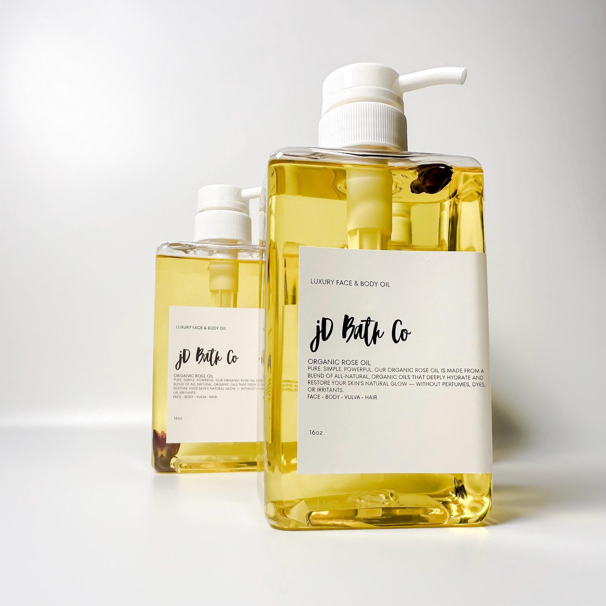 Luxe 16oz Rose Oil with Organic Rose Buds  jD Bath Co.