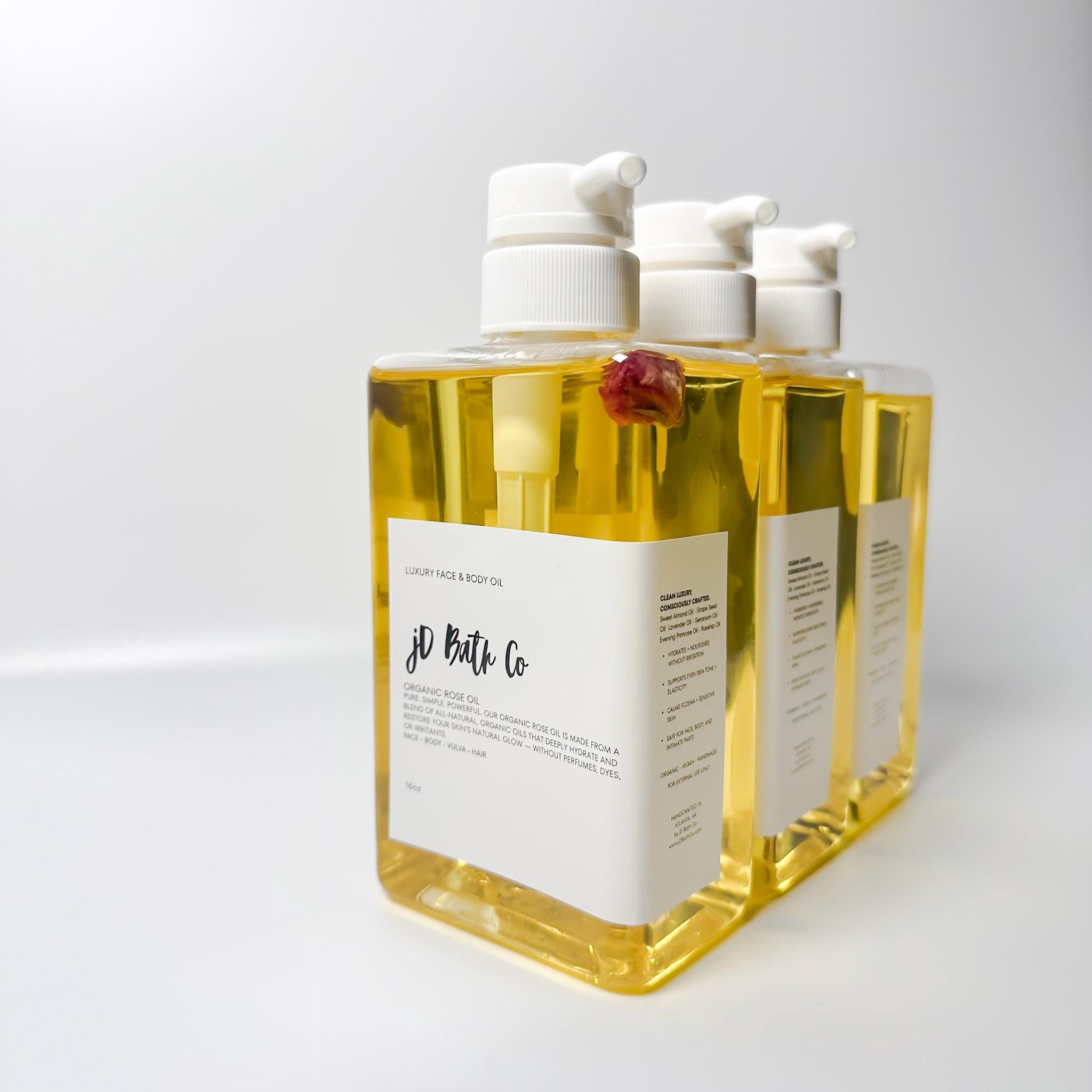 Luxe 16oz Rose Oil with Organic Rose Buds  jD Bath Co.