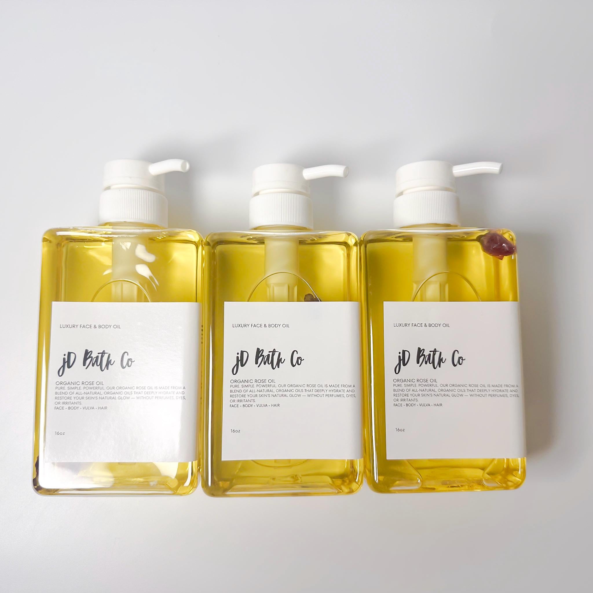 Luxe 16oz Rose Oil with Organic Rose Buds  jD Bath Co.