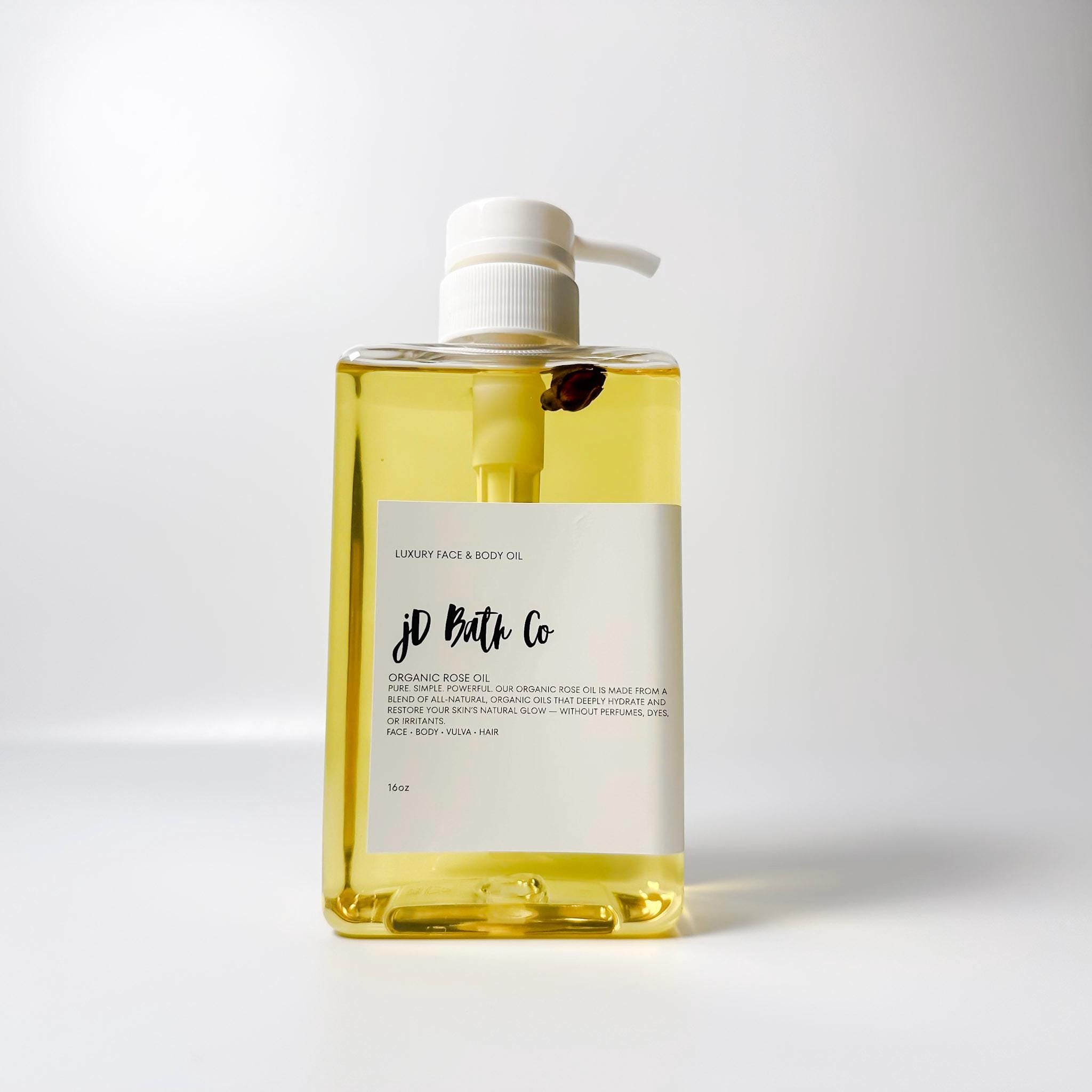 Luxe 16oz Rose Oil with Organic Rose Buds  jD Bath Co.