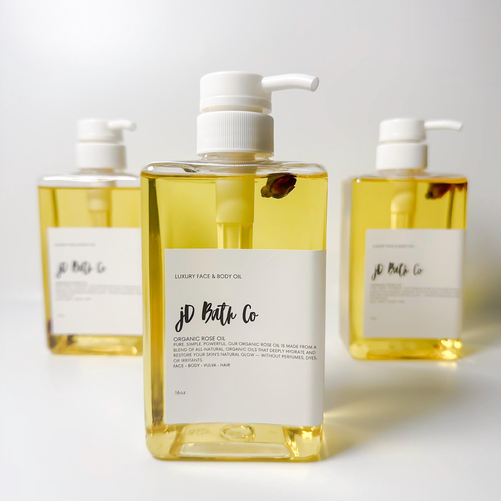 Luxe 16oz Rose Oil with Organic Rose Buds  jD Bath Co.
