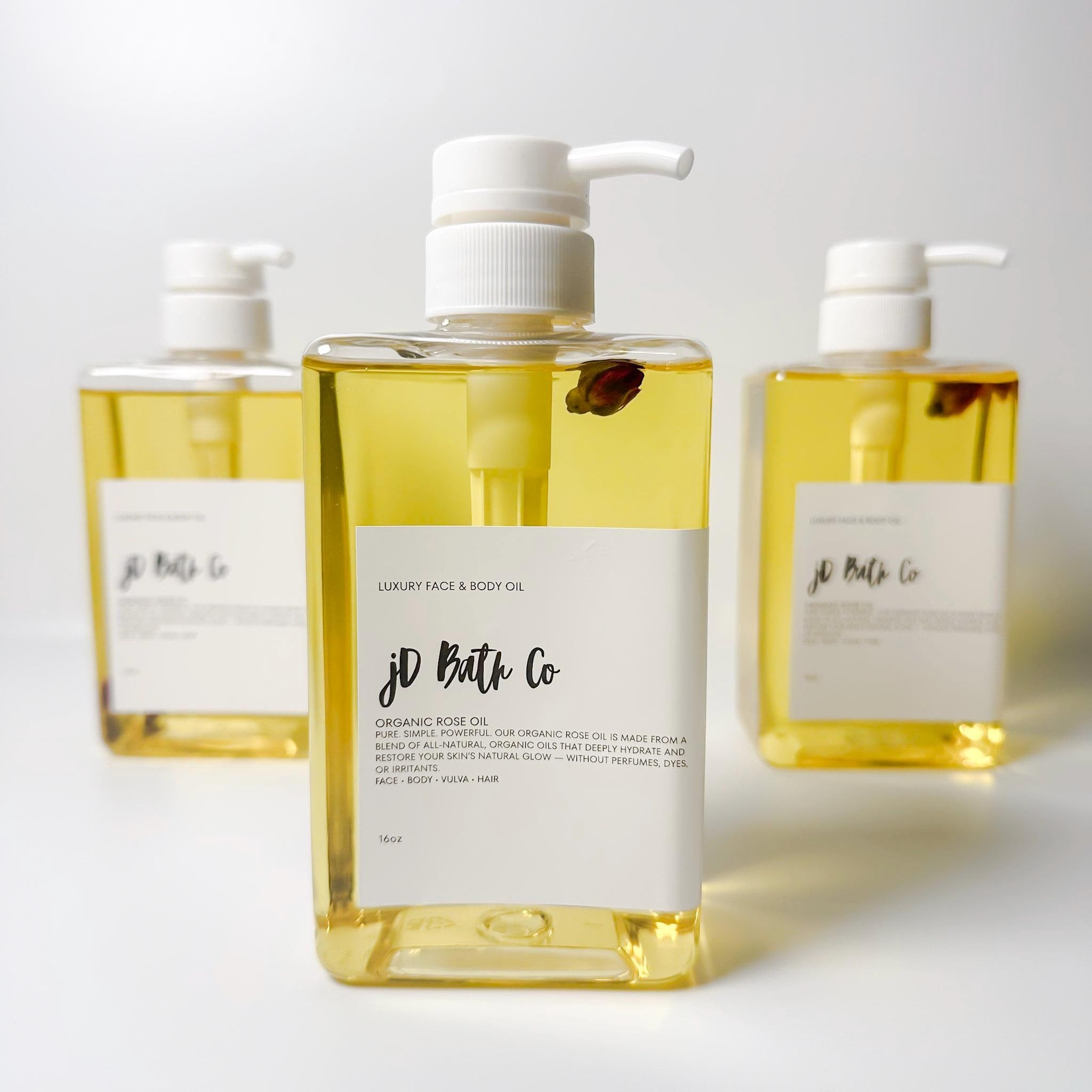 Luxe 16oz Rose Oil with Organic Rose Buds  jD Bath Co.