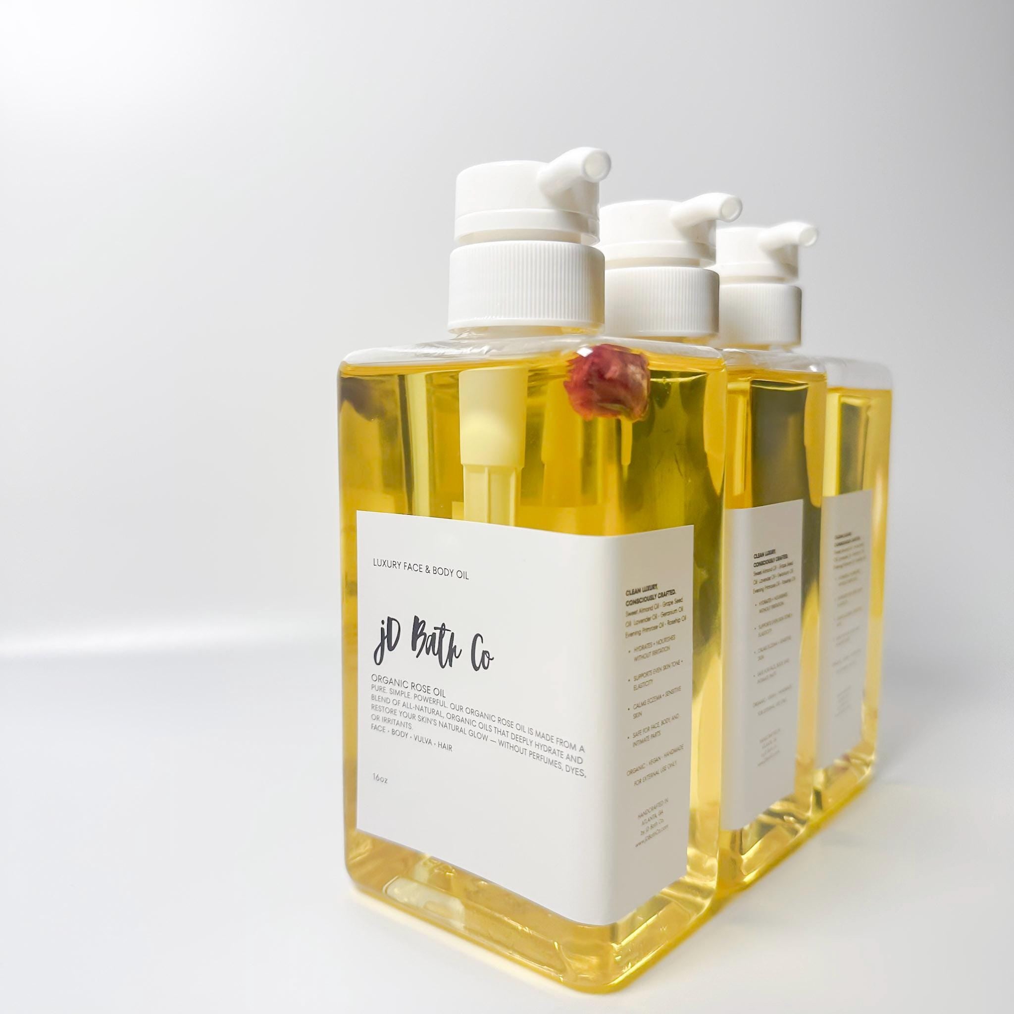 Luxe 16oz Rose Oil with Organic Rose Buds  jD Bath Co.