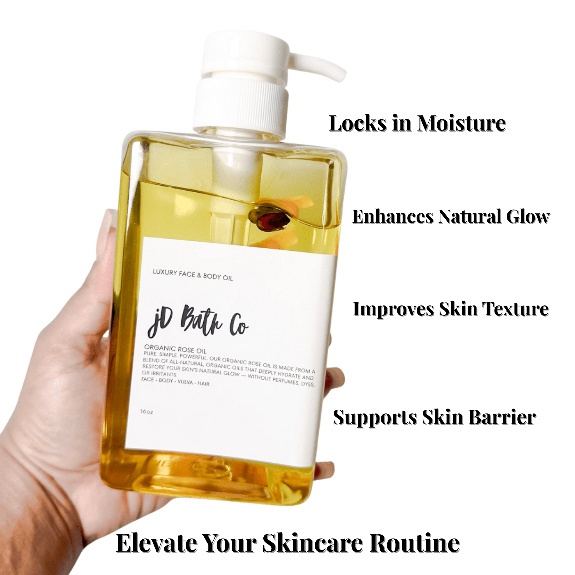 Luxury Rose Body Oil – 16oz Organic Rose Oil for Glowing Skin - jD Bath Co - ET-4398326400